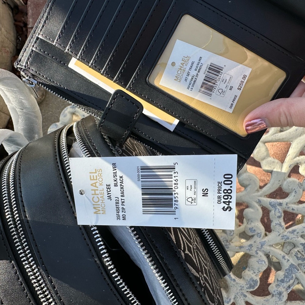 Michael Kors Black and silver Patterned Backpack and wallet - Picture 11 of 12